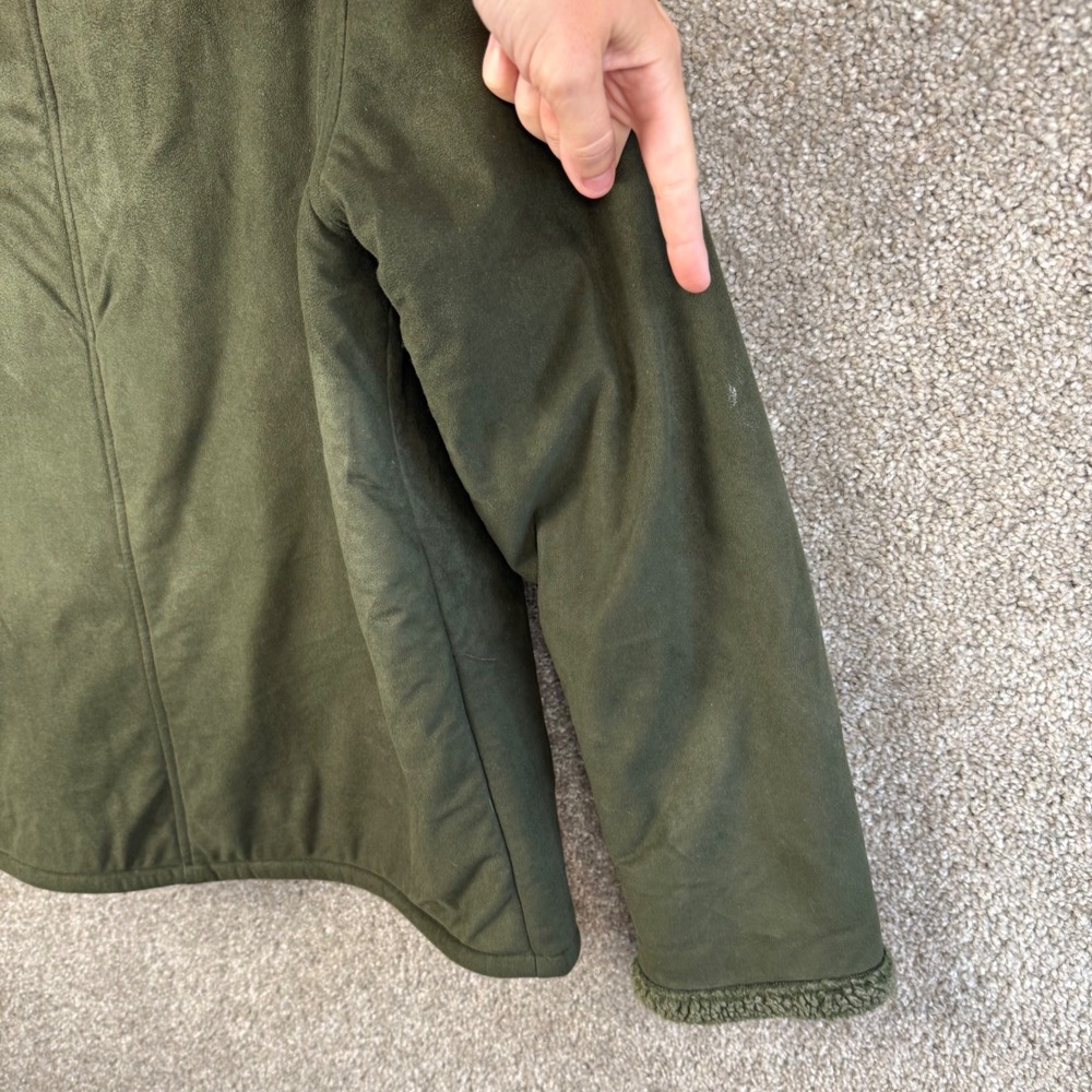 Orvis Womens Olive Green Faux Suede Sherpa Trim Button Front Jacket Small FLAW - Picture 9 of 9